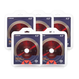 COREDIAM 5PCS 4.5 Inch Diamond Blade, Super Thin Diamond Mesh Turbo Blade for Cutting Porcelain and Ceramic Tile, Marble, 7/8”- 5/8” Arbor, Wet/Dry Cutting (4.5”)