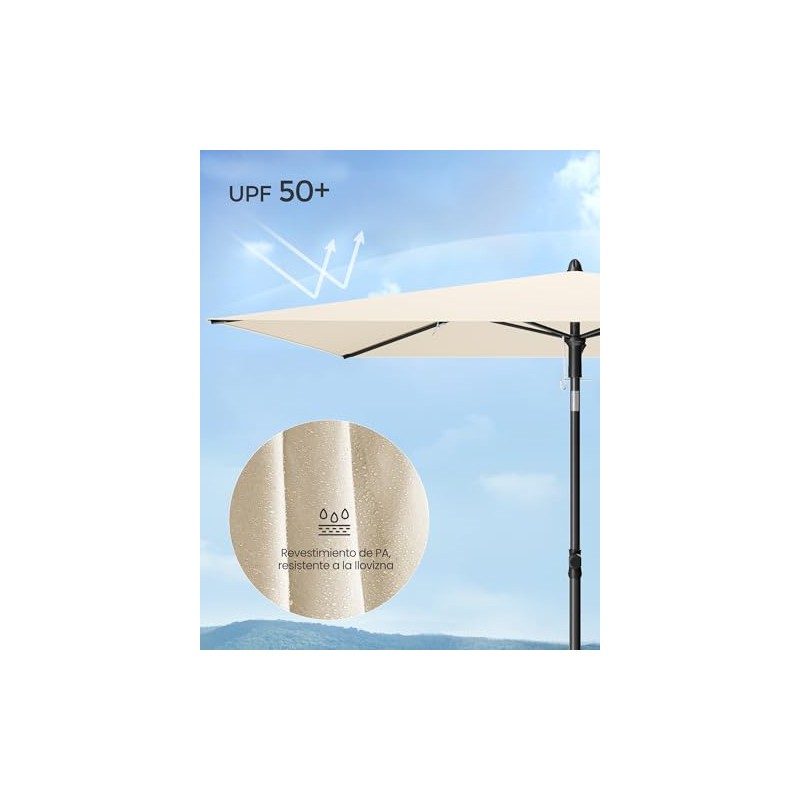 SONGMICS Sombrilla de Patio, Parasol de Exterior, Techo Inclinable, para