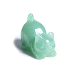 CrystalTears Green Aventurine Crystal Cat Figurine Carved Healing Crystals Gemstones Cat Animal Statue Cute Cat Ornament for Home Desk Decor Good Luck Cat Gifts for Women Men Christmas 1.6”
