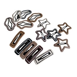 15PCS Earthy Tone Metal Snap Hair Barrettes for Women Girls, Stars Rectangles & Organic Shapes Large Snap Hair Clips Minimalist Hair Accessories