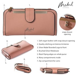 Mabel PU Vegan Leather Wallet for Women RFID Blocking Ladies Coin Zipper Purse with Multiple Card Slots - Sofia (Red)