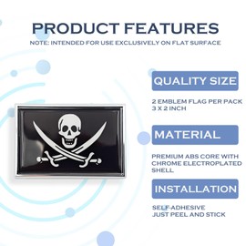 Perdecor Pirate Jack Rackham Flag Sticker Emblem Decal Car Chrome Flags, 2 Pack, 3 x 2 inches