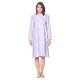 Casual Nights Women's Flannel Floral Long Sleeve Sleepwear Nightgown - Purple - Large
