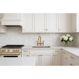 Tenedos Mother of Pearl Oyster White Natural Shell Herringbone Tile – Box of 10 Sheets for Kitchen Backsplash, Bathroom Walls, Accent Areas, Seamless Design