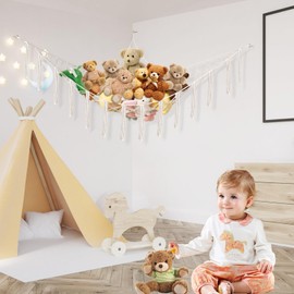 Powkoo Teddy Hammock Toy Storage Net for Stuffed Animals Teddy Bear Storage Hammock Soft Plush Cuddly Toy Storage Corner Hanging Wall Storage Organizer for Kids Bedroom Girls Baby Nursery Room (Beige)