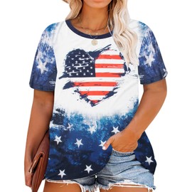 Plus Size American Flag Shirts for Women Funny 4th of July T Shirt Stars Stripes Print Patriotic Tee Tops 2x-5x
