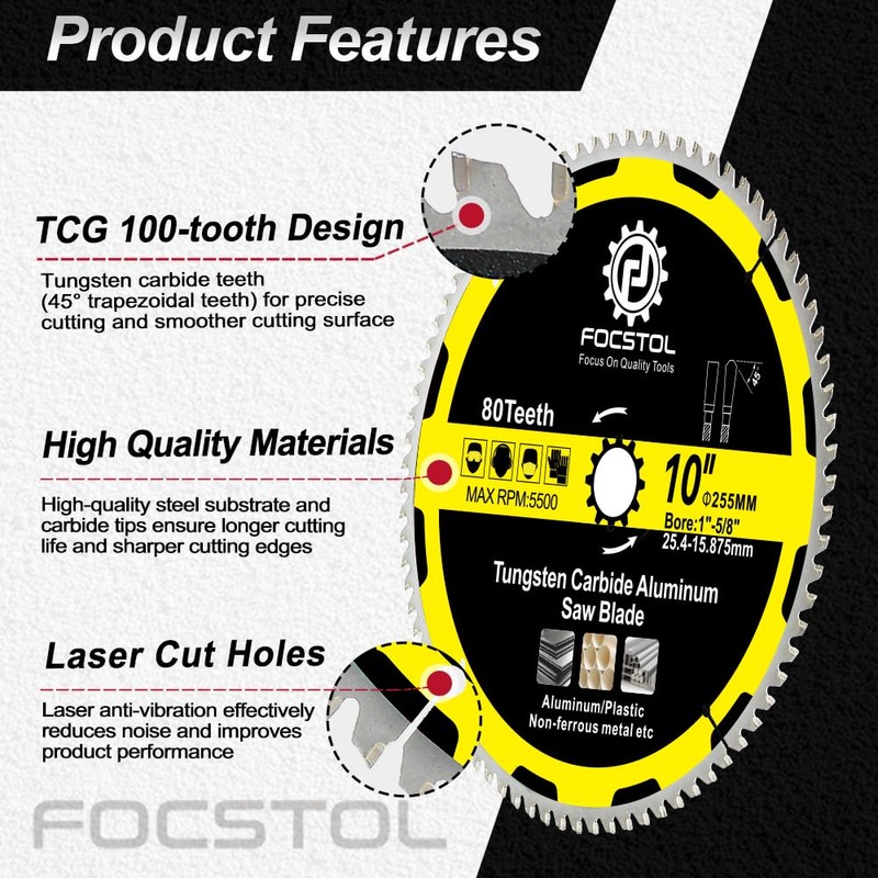 10 Inch Aluminum Cutting Circular Saw Blade - FOCSTOL 80