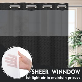 TERSUM No Hook Shower Curtain with Snap in Liner Set Black Fabric Cloth Modern Shower Curtain for Hotel Bathroom Decor 71x74 Inch