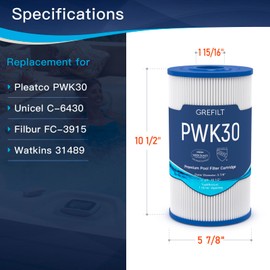 Grefilt 31489 Hot Tub Filter Compatible with Hot Springs Spa Filters, PWK30, Unicel C-6430, Filbur FC-3915, 71825, 73178, 73250, P/N0969601, 30 sq.ft, 3-Pack
