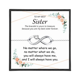 ADVIOK Infinity Bracelet for Sister, 925 Sterling Silver Bracelet with Heart Cubic Zirconia Birthdays Christmas Gifts with Card Jewellery Presents for Big Little Sister