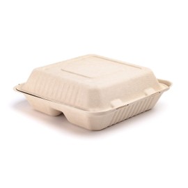 Footprint eco-friendly 200 Pack Fiber 9” 3-Cavity Take Out Food Containers with Clamshell Hinged Lid (Natural look) - biodegradable, plant-based fiber