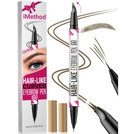 iMethod Curved Eyebrow Pen - 2-in-1 Dual-Ended Microblading Eyebrow Pencil with Curved Tip and Precise Brush-Tip, Brow Pen for Natural Hair-Like Brows, Lasts All-Day, Brown