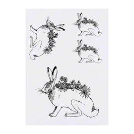 4 x 'Floral Hare' Temporary Tattoos - Water Resistant, Skin-Safe, Non-Toxic Transfers, Mixed Sizes (TO00007319)