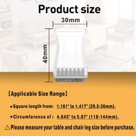 Square Chair Leg Protectors for Hardwood Floors, 16 Pcs Silicone Felt Furniture Leg Cover,1 1/4 Inch, Clear.