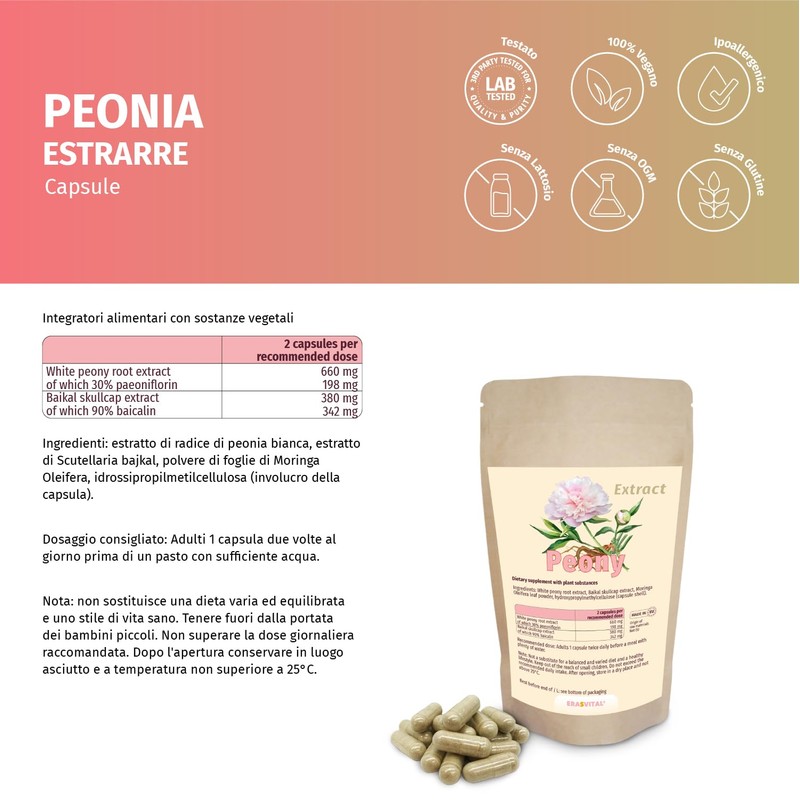 Pfingstrose und Baikal-Helmkraut-Extrakten mit Moringa Oleifera Kapseln vegan (60 stück