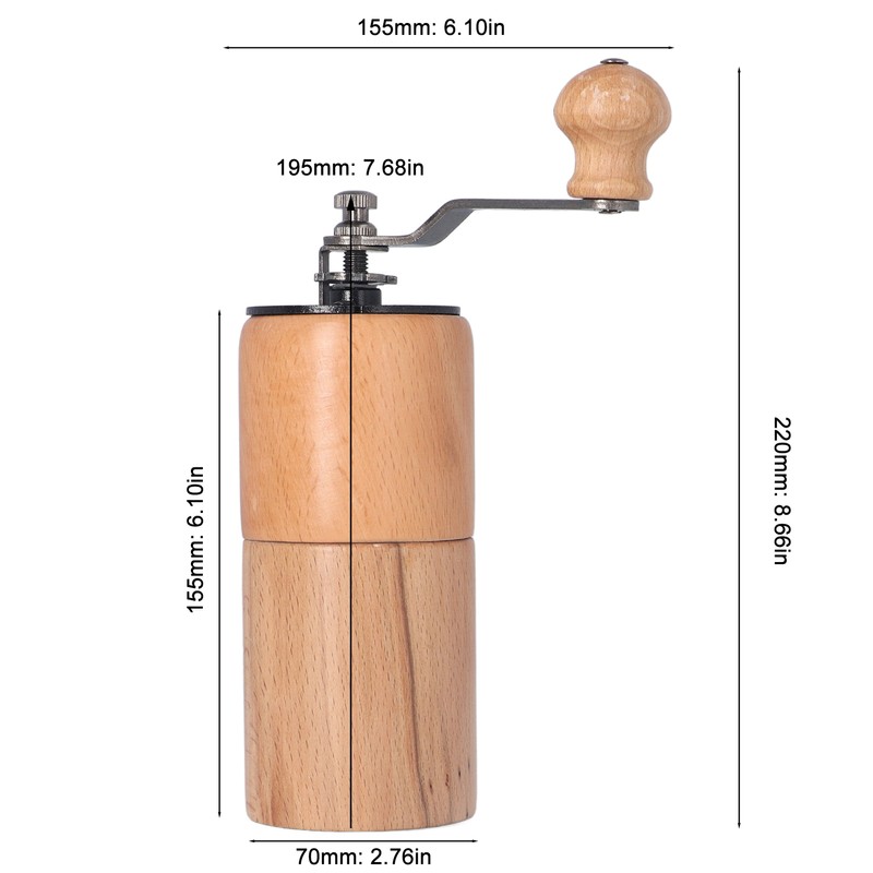 Manual Coffee Grinder Adjustable Coarseness Quiet Portable Wooden Hand Crank