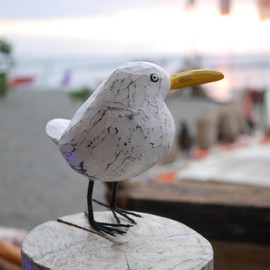 ART-CRAFT Hand-carved decorative seagull in shabby chic style - maritime wooden sculpture 18 cm high