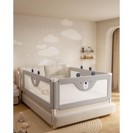 Baby Bed Rail Guard for Toddlers, Reinforced 74.8in Toddler Bed Rails for Twin, Full, King Bed with Height Adjustable, Extral Tall Child Safety Side Railing Guards/Bedrail for Kids, Grey Bear, 1 Side