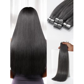 LUVME 2 Pack Real Human Hair Tape in Extensions Yaki Straight Natural Black 20Inch 80Pcs 2200g Double Sided Tape for Skin Weft Hair Extensions Black Seamless Extensions