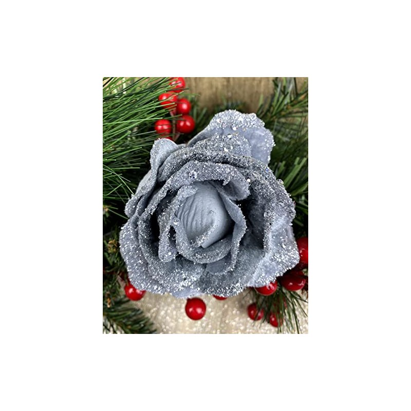 BWG Clip On Graphite Grey Rose Flower Christmas Tree Decorations