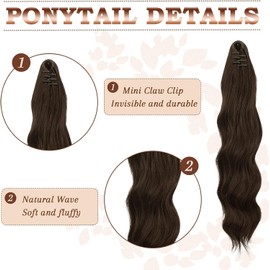 Ponytail Extensions Clip, 50 cm Hair Extensions Braid Long Ponytail Hairpiece Clip Wavy Extensions Braid Dark Brown Ponytail Hair Extension for Women (Dark Brown, 50cm)