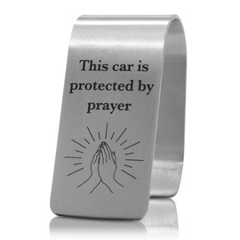 XQLZY This Car is Protected by Prayer Engraved Stainless Steel Car Visor Clip, Travels Visors Car Accessories, Funny Angel Cars Visors Clip Gifts for Women Men Family Friend Driver, Drive Safe Gifts