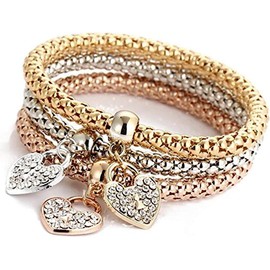 Unique Women's Love heart Diamond Chain Bracelet & Bangle, Medium, Metal