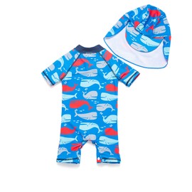 Sunsuit Baby Boys UPF 50+ Sun Protection One Piece Swimwear Bathing Suit (18-24 Months Whales)