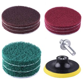 SIQUK 9 Pieces Scrub Pads 4 Inches Drill Power Brush Tile Scrubber Scouring Pads Cleaning Kit Including 3 Kinds of Abrasive Buffing Pads Replacement and 1 Pc Hook Attachment for House Cleaning