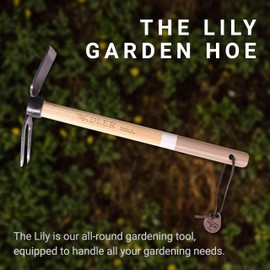 Adler - The Lily Garden Hoe, Heavy Duty Yard Tool Lawn Care, Loosening Soil, Weeding, and Digging, Steel Head 10.6 inches, Wood Handle 17.7 inches (Green)