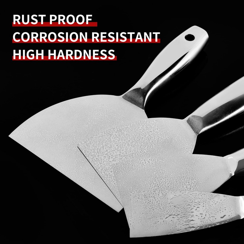 Putty Knife Set,4 PCS 2",3",4",6" One Piece Premium Polished All-Stainless