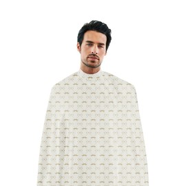 Cricket Lock Apparel Haircutting Cape for Clients Professional Salon Barbershop Hairdresser Cape Unisex Adults, Unique Neck Closure Cape, Barbershop, Cream with Beige Mustache and Eye Glass Pattern
