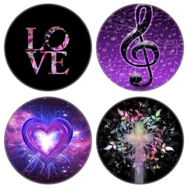 4 Pack Cell Phone Stand，Collapsible Cellphone Finger Grip Holder for Phones - Love Floral Galaxy Music Note Black