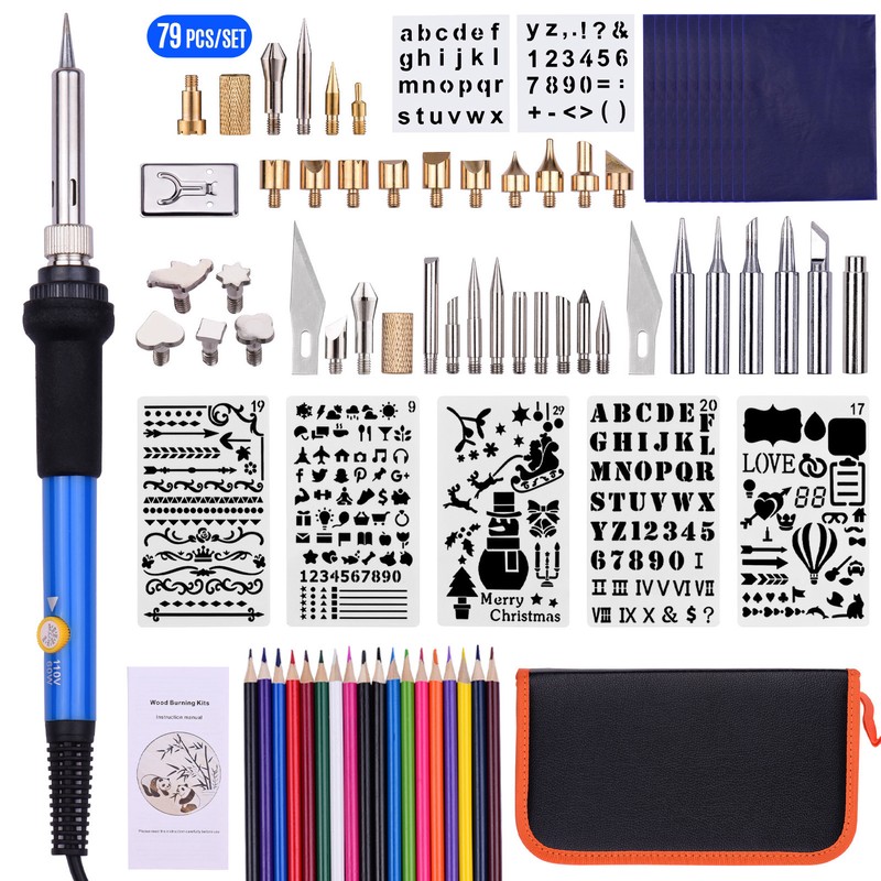 79PCS Burning Tool Kit Professional Pyrography Pen Soldering Iron Set