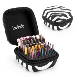 Lavinda Zebra Print Nail Drill Bits Holder, 64 Holes Dustproof Organizer Case with High Density Foam - Secure Drill Bit Storage for 3/32" Bits (Drill Bits Not Included)