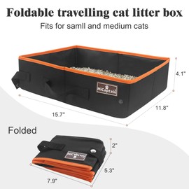 HiCaptain Portable Cat Litter Box, Foldable Litter Box for Travel in Car, Collapsible Toliet Tray Carrier for Small Medium Cats - Medium Black