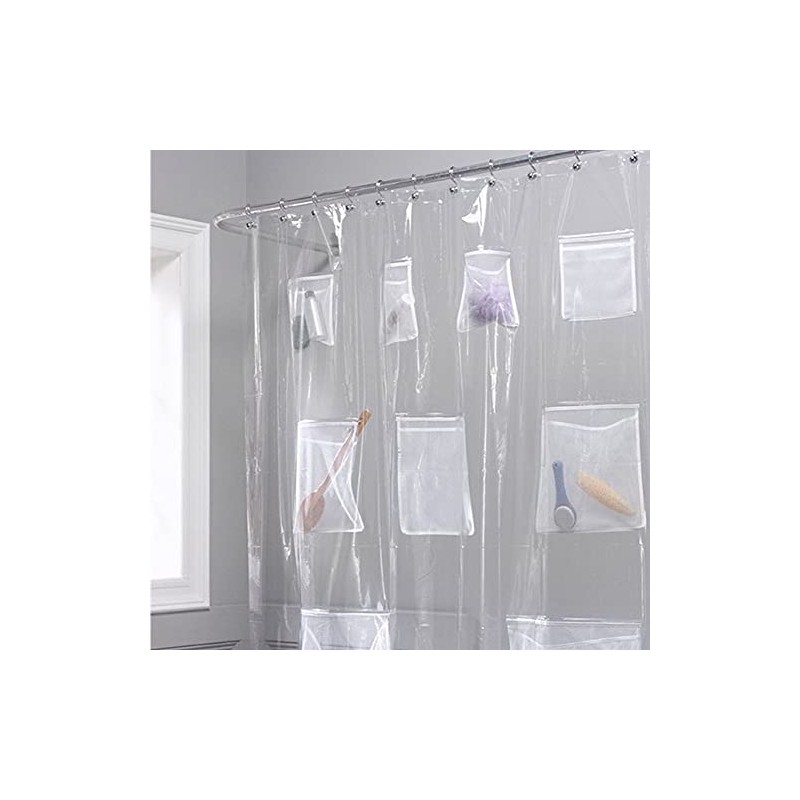 Cedmon Waterproof Fabric Shower Curtain or Liner with 9 Storage