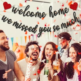 Gifloon Pre-Strung Welcome Home We Missed You So Much Banner for Military Army Returning, Homecoming Party Decorations, Black
