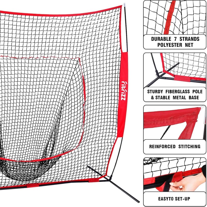 FITFIZZ 7x7 ft Baseball Net for Batting Pitching Hitting, Softball