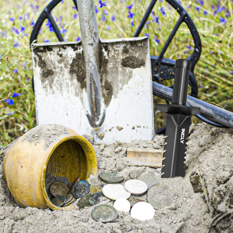 INCLY Metal Detector Shovel, Heavy Duty Double Serrated Edge Digger,