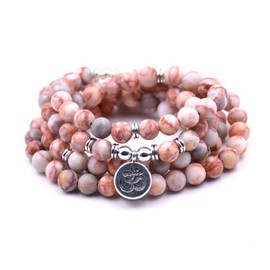 Self-Discovery 108 Natural Beads Mala Yoga Jewellery Meditation Beads Bracelet Necklace with Yoga Symbol Charm, Stone, Stone