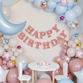 Rose Gold Glitter Happy Birthday Banner Birthday Party Banner Sign for Backdrop Sparkle Birthday Party Decorations Wall Decor Garland Bunting Banner Birthday Party Supplies for Girls Women Adults