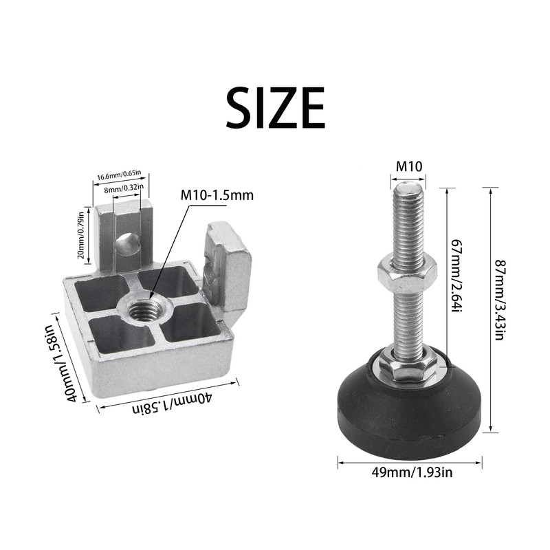 Rrina 4 Sets 4040 Series Aluminum Profile Adjustable Feet for