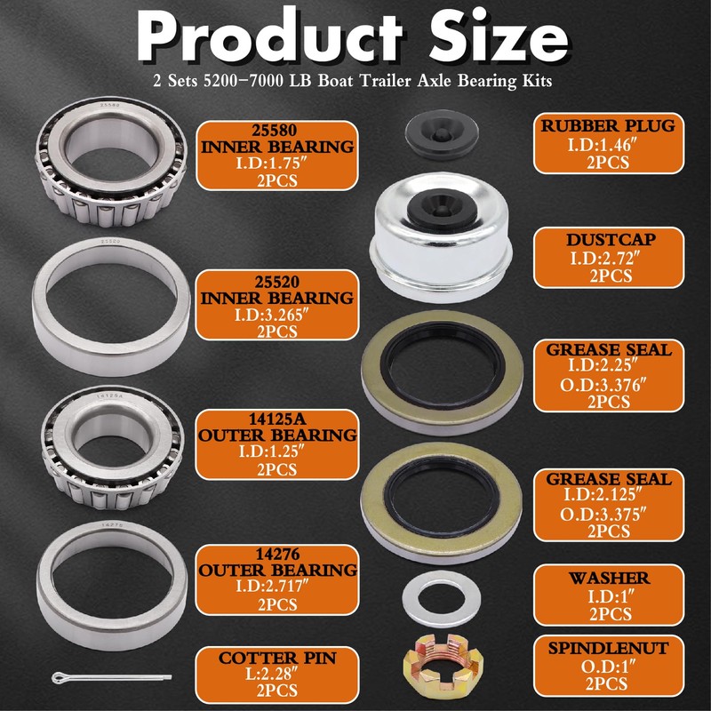 [2 Sets] Taxutor Trailer Hub Bearing Kit for #D42 Spindle