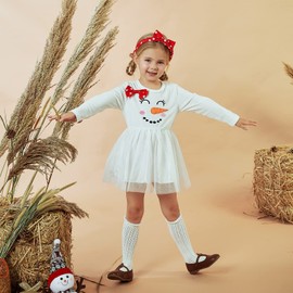 Toddler Little Girl Christmas Dress Snowman Tutu Tulle Holiday Dresses Headband Outfit Set 3-4T