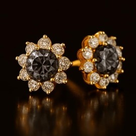 Aretes Flor de Moissanita para Mujer | Plata .925 Bañados en Oro Amarillo 18K | Elixir del Lujo | Certificado GRA | Joyería Fina y Exclusiva de Alta c