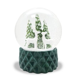 20302 Christmas Snow Globe | 2 Deer in Front of Christmas Tree | Base Cubic Green | Shaking Ball Christmas Decoration | Height: 12 cm W: 10 cm