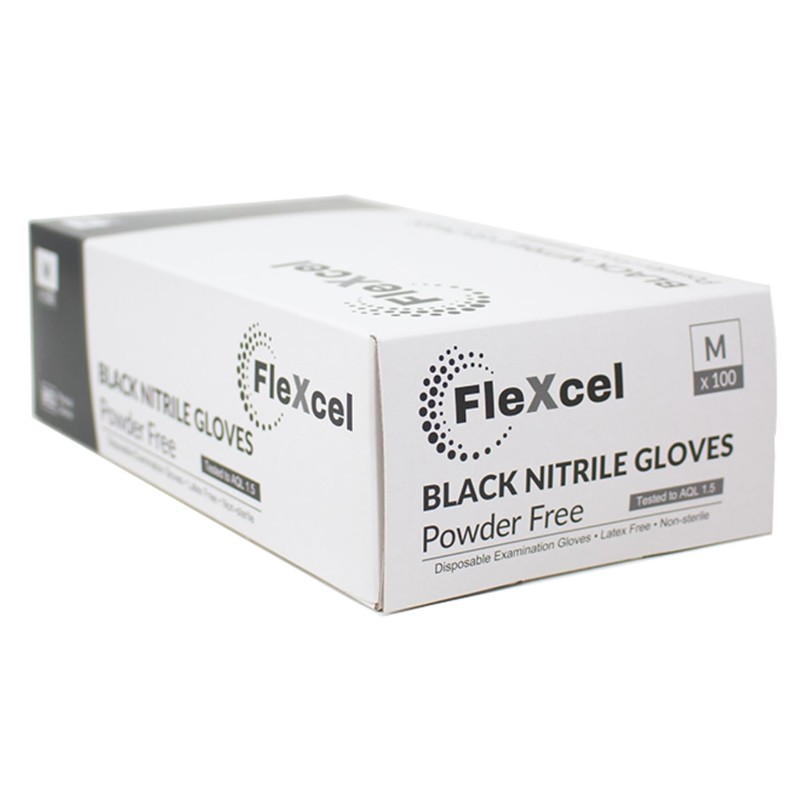 FleXcel Powder Free Nitrile Gloves, Black, Small - Medical-Grade, Latex-Free,