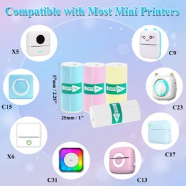 Vicbear 15 Rolls Thermal Sticker Paper for Mini Printer Sticker Maker, Including 9 Colored and 6 White Self-Adhesive Mini Printer Sticker Paper, 57 x 25 mm