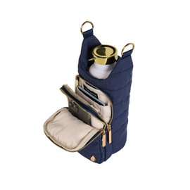 WanderFull Original HydroBag Fits Up to 32 oz Water Bottle Holder with Strap - Hands-Free Crossbody Water Bottle Carrier Bag with Phone Pocket, Tumbler Bag - Navy Canvas Anchor